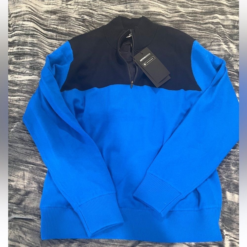 J.Lindeberg Jeff Windbreaker Sweater Merino‎ Wool Navy Blue Quarter Zip (1092)